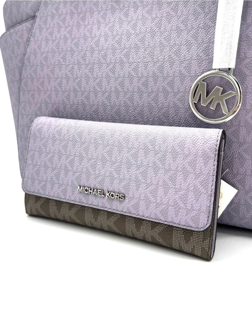 Michael Kors Jet Set Large Signature Logo Shoulder Bag w Matching Trifold Wallet